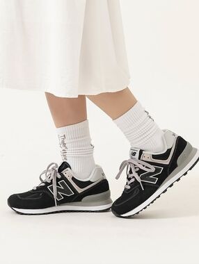 New Balance 574 Black Taupe Suede Low Top Sneakers